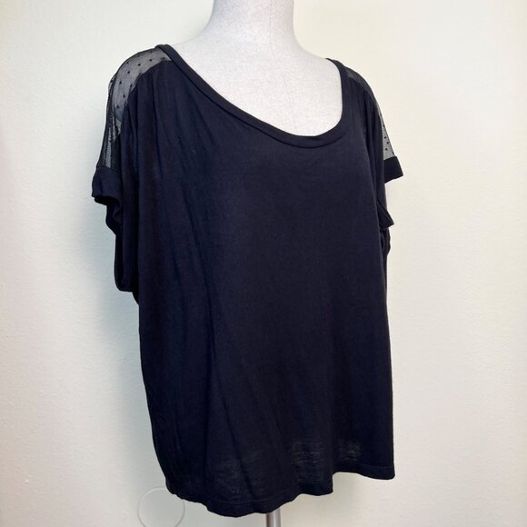 SOPRANO Black Sheer Polka Dot Mesh Panel Short Sleeve Top Size Large - Picture 3 of 9